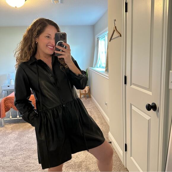 NWT Rebecca Taylor Black Faux Leather Long Sleeve Romper 6 - Picture 3 of 13